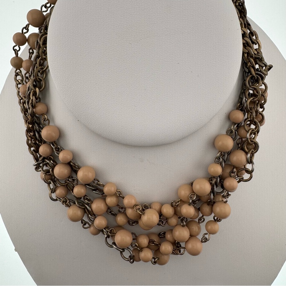 J. Crew Tan Beaded Necklace 3 Strands Gold Tone 14 inches